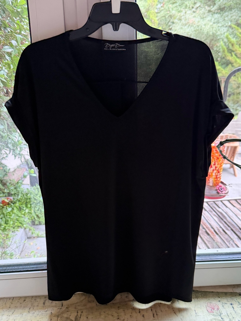 Draped V-Neck Black Women's Top -